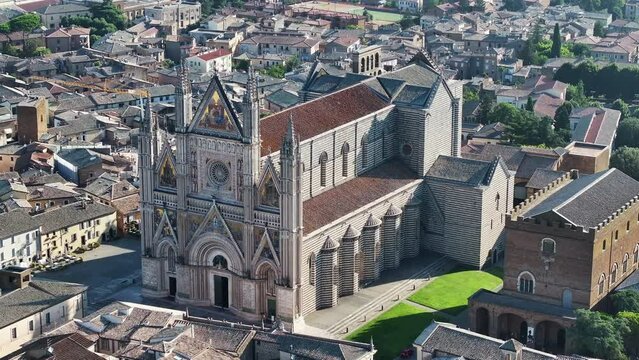 Cathedral of Orvieto or Duomo di Orvieto, aerial view, Umbria, Italy