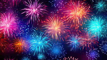 Holiday Fireworks Background, Happy New Year. Generative Ai