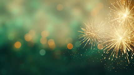Green new year fireworks. Generative Ai - obrazy, fototapety, plakaty