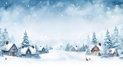 Fototapete Berge Christmas background with christmas village