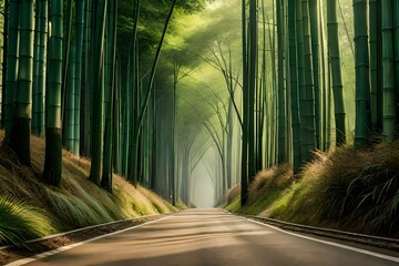 road in the forest,A Journey Along the Road Through the Mystical Forest.