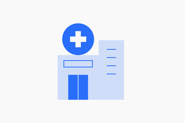 Geometric hospital illustration in flat style design. Vector illustration. Duotone blue.