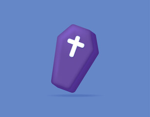 Fototapeta premium 3d coffin. burial box. icon or symbol. minimalistic 3d illustration design. halloween design elements. vector. blue background