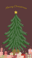 Fototapeta premium カラフルなギフトボックスとクリスマスツリーのフレーム