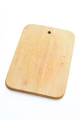 wooden cutting board isolated on white background, plank wood in the kitchen