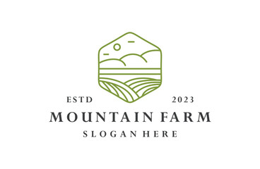 Mountain farm logo vector icon illustration hipster vintage retro