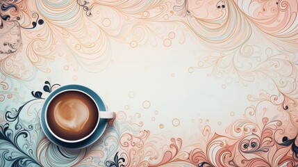 Generative AI : Coffee doodle illustration in wooden background.