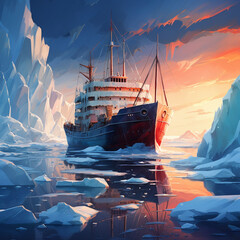 流氷の海を進む砕氷船