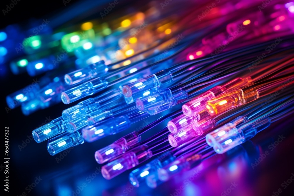 Poster generative ai : fiber optics close-up, modern computer communication technology