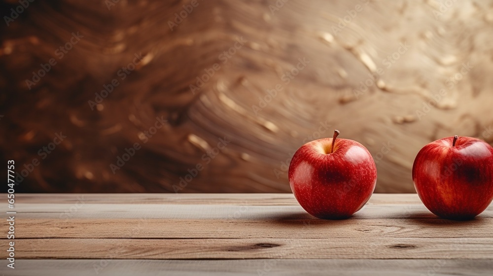 Aufkleber Generative AI : Ripe red apples in wooden box. Top view with space for your text