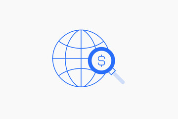 Geometric search money illustration in flat style design. Vector illustration. Duotone blue.