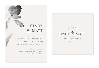Brown minimalist tulip flowers wedding invitation - 650478180