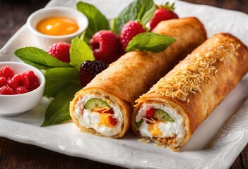 crunchy egg roll, but replace the filling with assorted fruits and whipped cream