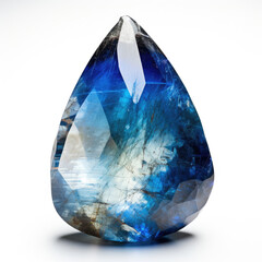 Obraz premium The bright sea blue gemstone luxury jewel is well polished and very smooth with sparkling shadows and light on a white background created with Generative AI Technology