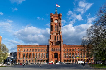 Fototapeta na wymiar Berlin, Germany: April 19, 2022: Rotes Rathaus - red town hall - berlin city hall
