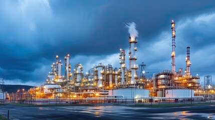 Obraz premium Petrochemical plant with blue sky and clouds - industrial background