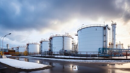 Obraz premium Petrochemical plant with blue sky and clouds - industrial background