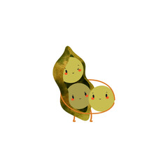 Vegetable cute characters. Green peas sticker.