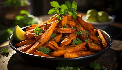 vegan caribbean sweet potato fries - obrazy, fototapety, plakaty