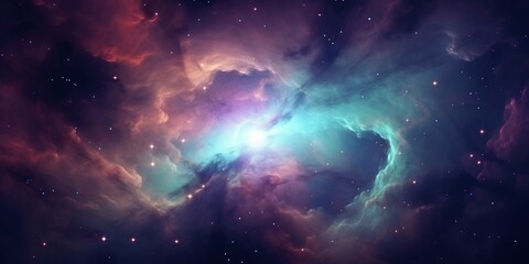 Obraz na płótnie Canvas Colorful space galaxy cloud nebula. Stary night cosmos. Universe science astronomy. Supernova background wallpaper, Generative AI 