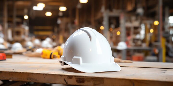 Close-up of white hard hat with copy space background