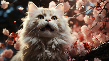 Naklejka na ściany i meble Beautiful cat picture, cute feline animal background image