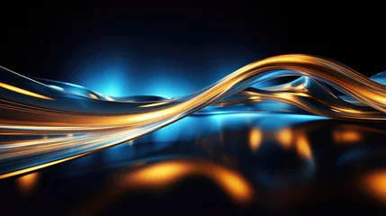 Fotobehang business technology and financial city abstract luxury background flowing blue and gold light waves with curve lines created with Generative AI Technology  © AstraNova