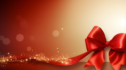 christmas background with red ribbon and bow