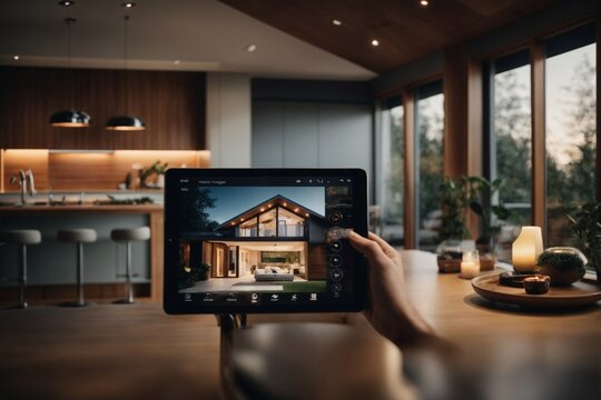 an image that illustrates the integration of cutting-edge smart home technology into a modern house.