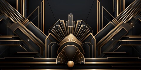 Abstract art deco. Great Gatsby 1920s geometric architecture background. Retro vintage black, gold, and silver roaring 20s texture, Generative AI  - obrazy, fototapety, plakaty