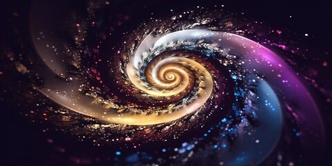 ridescent sparkle rainbow fairy dust spiral swirl. Glitter shimmer galaxy spin. Magical fantasy star background wallpaper, Generative AI 