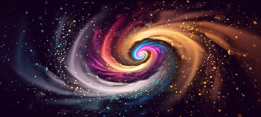 ridescent sparkle rainbow fairy dust spiral swirl. Glitter shimmer galaxy spin. Magical fantasy star background wallpaper, Generative AI  - obrazy, fototapety, plakaty