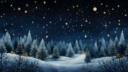 Wall murals Night blue snowy christmas landscape