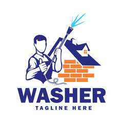 Washer logo design template. Pressure washing logo vector illustration.