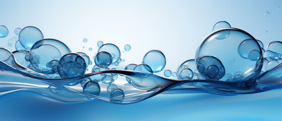 Blue water with bubbles on a blue background. Digital abstract background.
