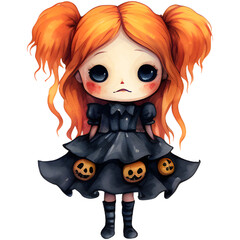 Single light orange and black dress Halloween Horror Doll illustration