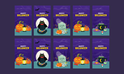happy halloween day social media stories vector design