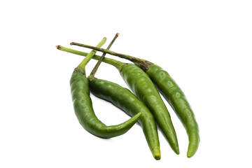 Green chilli pepper isolated on white  background.has path