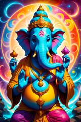 Divine Ganesha Aum in Cosmic Energy Painting, AI Generated