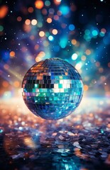 Fototapeta na wymiar Ethereal Disco Ball Elegance. Disco ball basking in ethereal lights, evoking an elegant night of dance.