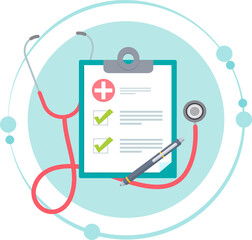 Stethoscope and clipboard medical illustration graphic icon with transparent background