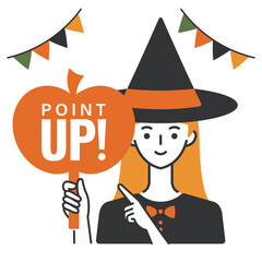 魔女の仮装をする女性・ポイントアップ