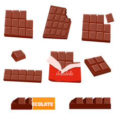 collection of Realistic Chocolate Bars Bitten and Pieces