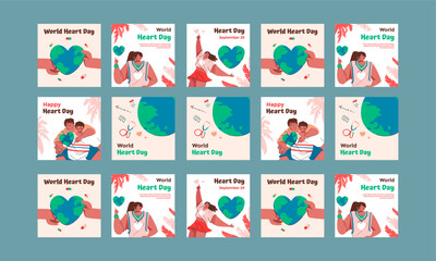 world heart day social media post vector flat design