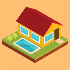 house pool isometric vector illustration 3Dvector pro illustration