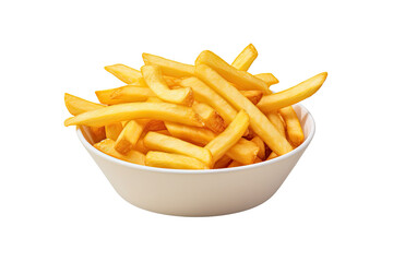 french fries in a white bowl on isolated transparent background