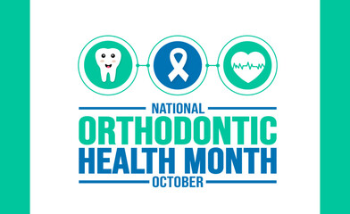 October is National Orthodontic Health Month background template. Holiday concept. background, banner, placard, card, and poster design template with text inscription and standard color.