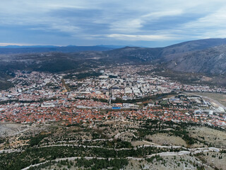 Drone view of Mostar city, Bosnia and Herzegovina