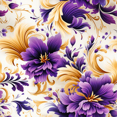 Fototapeta na wymiar Purple and yellow paisley floral pattern.