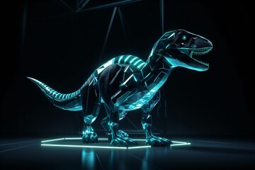 Hologram of a dinosaur, futuristic technology for paleontology and studying fossils